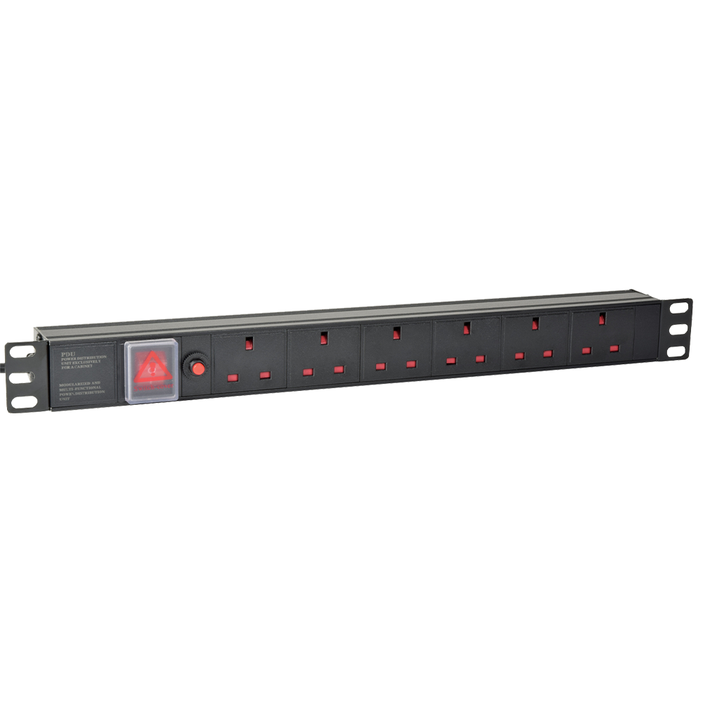 Adastra 1U-PDU-6UK 19" rack mount power distribution unit with 6 x UK sockets and reset button