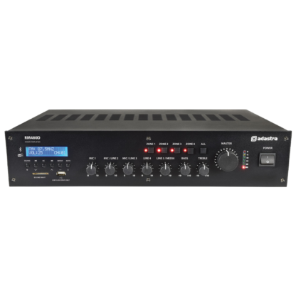 Adastra RM480D 480w 5 channel 100v line mixer amplifier with DAB+, Bluetooth and USB/SD